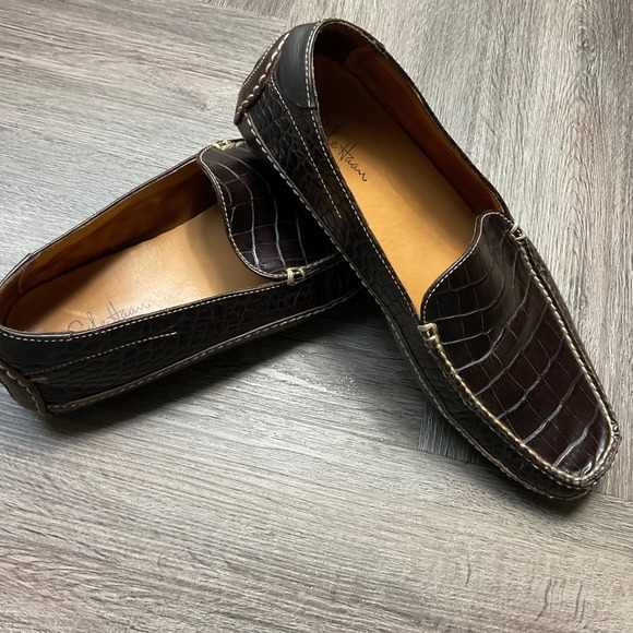 Cole Haan Crocodile Embossed Leather Driving Loafers Mens 10M Brown Shoes Classy